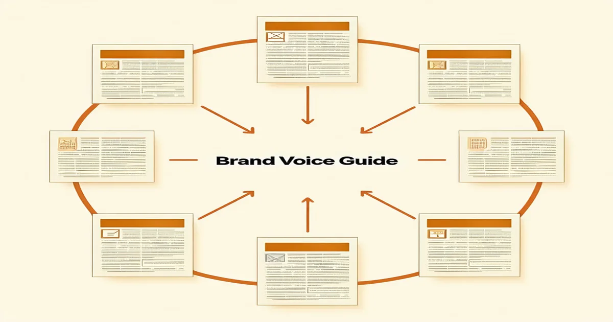 Multiple document versions showing consistent brand voice guidelines across different formats