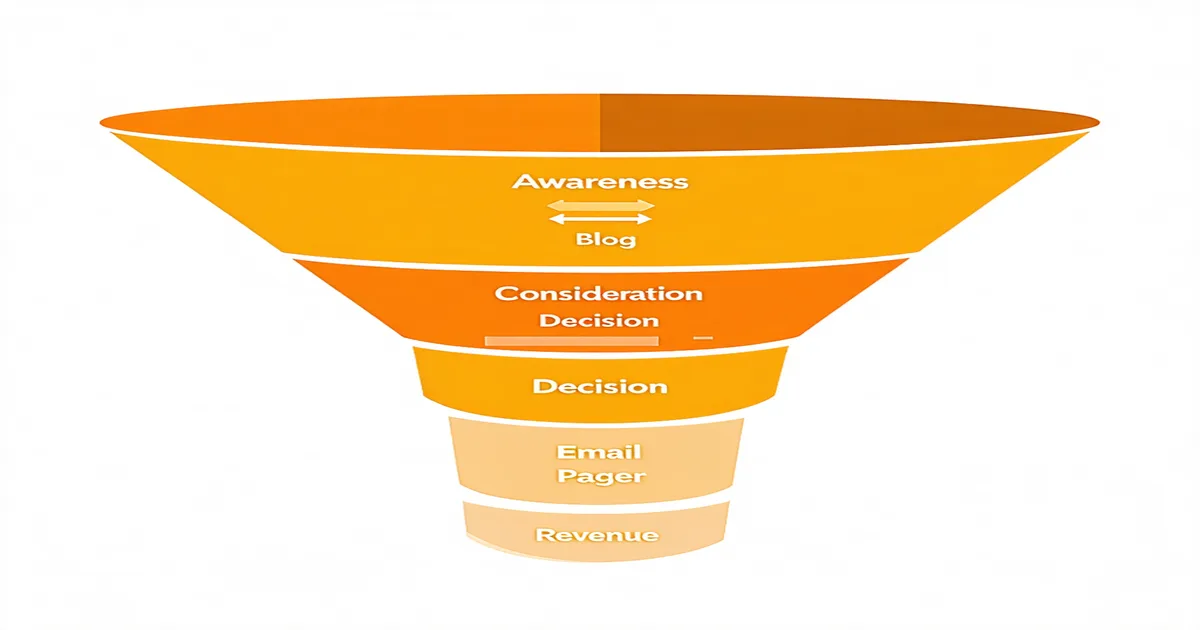 Multi-touch attribution funnel chart showing content touchpoints mapped to revenue