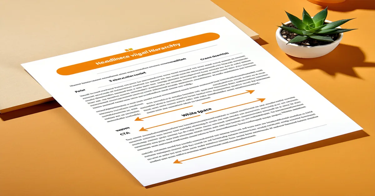 A cleanly designed B2B one-pager document layout with visual hierarchy annotations