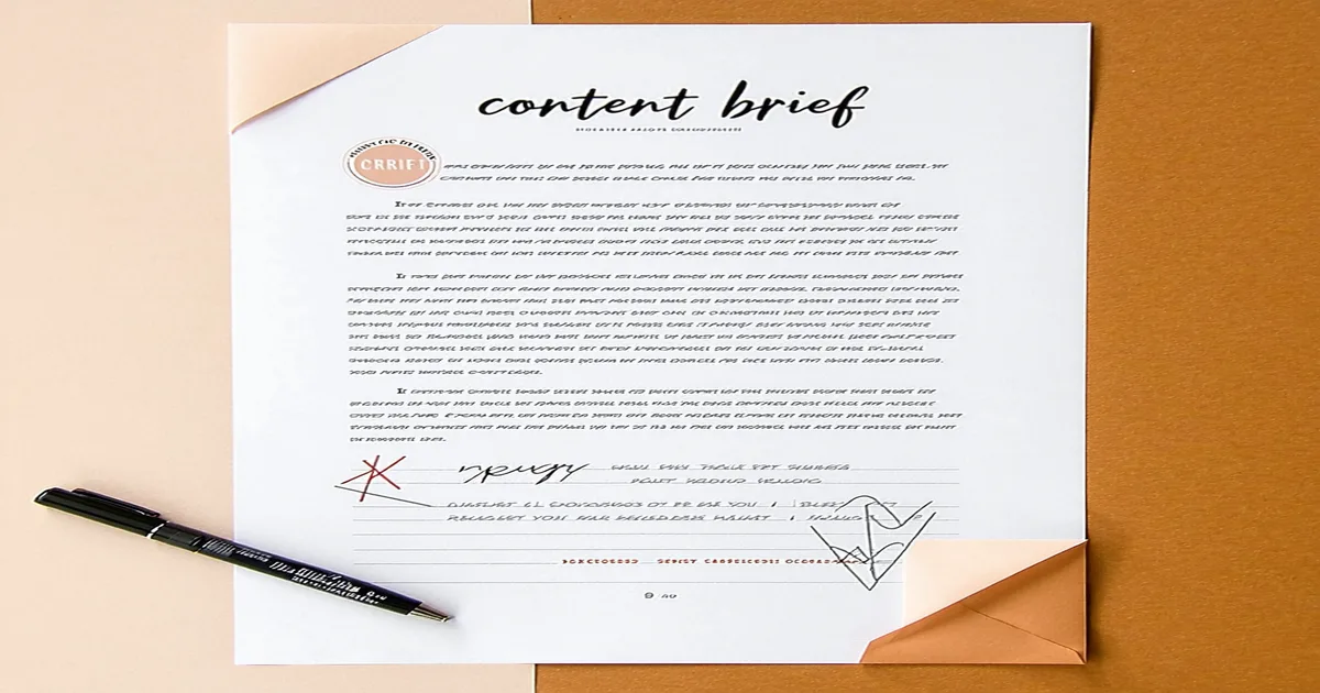 A handwritten content brief on cream paper with notes and crossed-out sections